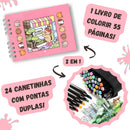 Kit Livro Colorir URSO BOB (Rosa) + 24 Canetas - Estimula