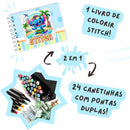 Kit Livro Colorir LIL. STI. (Azul) + 24 Canetas - Stitch