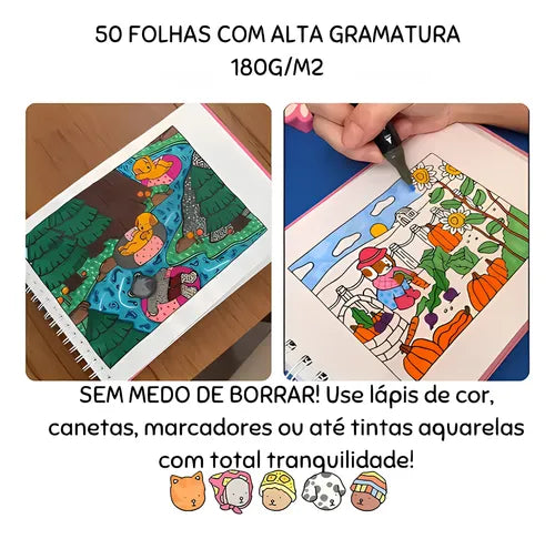 Livro Colorir Infantil URSO BOB (Rosa) - 50 Folhas Capa Dura