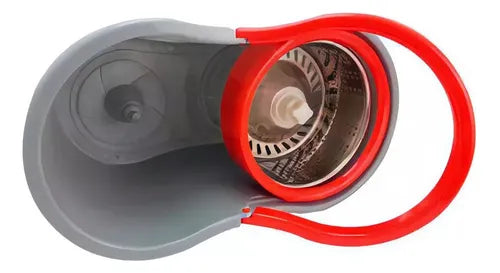 Mop Giratório Inox Limpeza 360° Cesto Kaza Clean 9 Litros - Vermelho