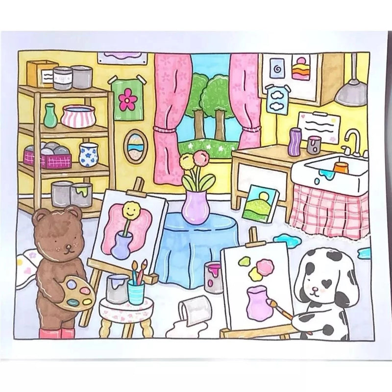 Kit Livro Colorir URSO BOB (Rosa) + 24 Canetas - Estimula