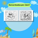 Kit Livro Colorir LIL. STI. (Azul) + 24 Canetas - Stitch